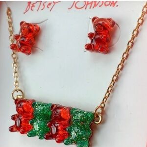 Betsey Johnson Red and Green Gummy Bear Necklace Set